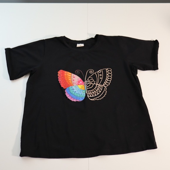 Quacker Factory Tops - Quacker Factory Kids Girls Black Colorful Butterfly T-Shirt Size M Short Sleeve